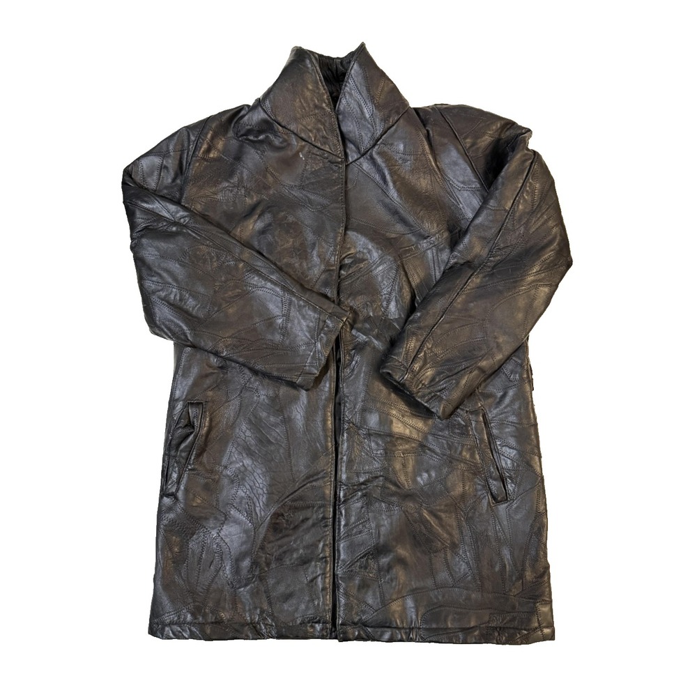 Italian Lambskin Leather Jacket Mens M Black Patchwork Y2K